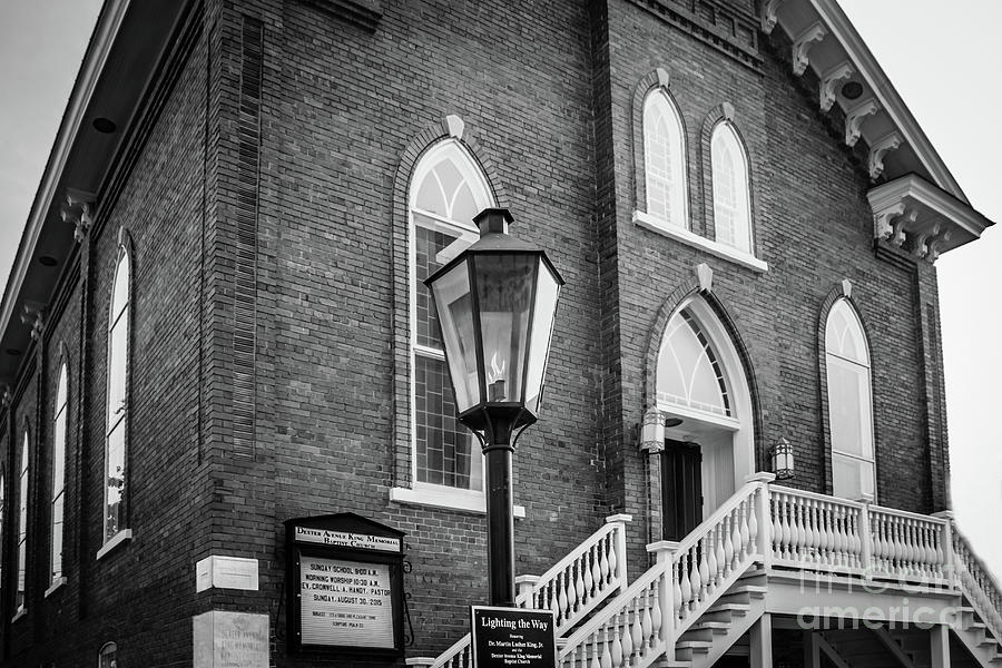 Dexter Avenue King Memorial Baptist Church in black and white Photograph by Tracy Brock
