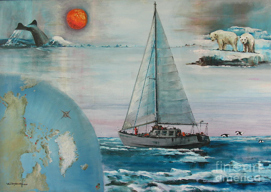 IRELAND CANADA LINKS.. Northabout  rounding the North West Passage Painting by Val Byrne
