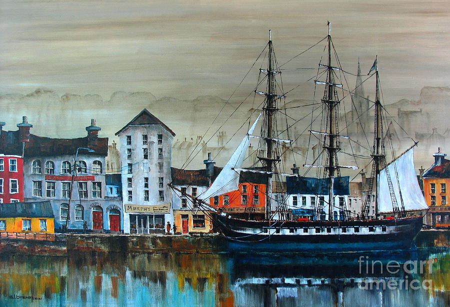 IRELAND CANADA LINKS.. The DUNBRODY Famine ship in New Ross, Wexford Painting by Val Byrne