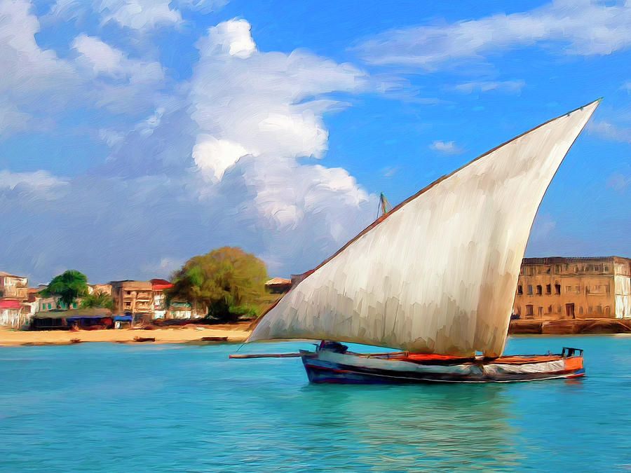 Dhow Off Zanzibar Painting by Dominic Piperata