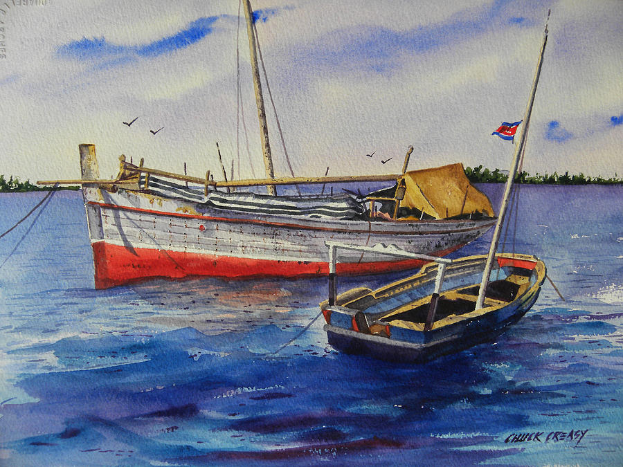 Dhows off Lamu Painting by Chuck Creasy