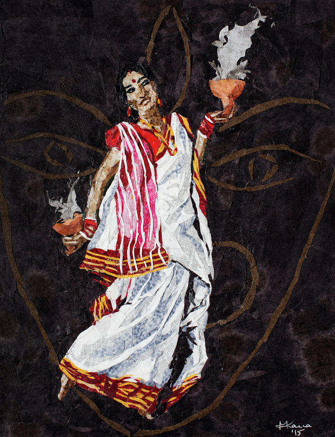 Dhunuchi-dance for the Goddess Durga Painting by Mihira Karra