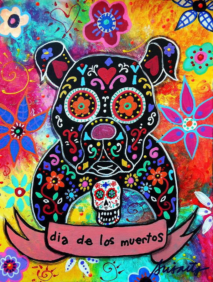 Dia De Los Muertos Bulldog Painting by Pristine Cartera Turkus