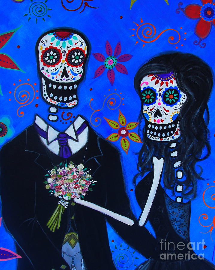 Flower Painting - Dia De Los Muertos Wedding Couple by Pristine Cartera Turkus
