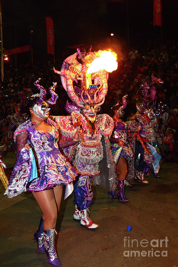 Diablada Devil Dancers at Night Oruro Carnival Bolivia Photograph by James Brunker