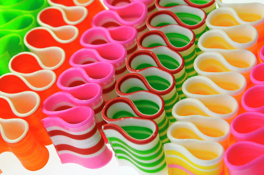 Diagonal strips of colorful thin ribbon candy Photograph by Reimar