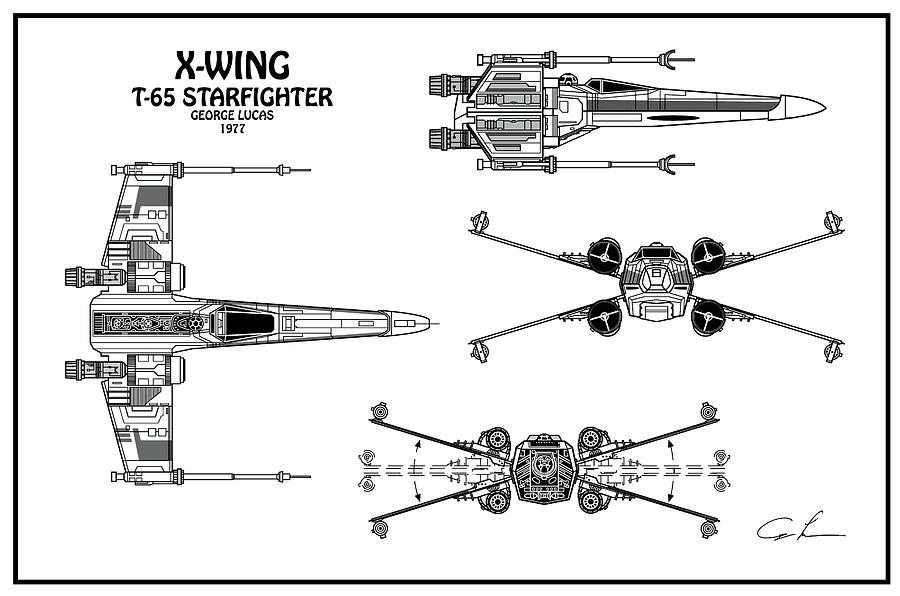 Diagram Illustration for the T-65 X-Wing Starfighter from Star Wars Digital Art by SP JE Art
