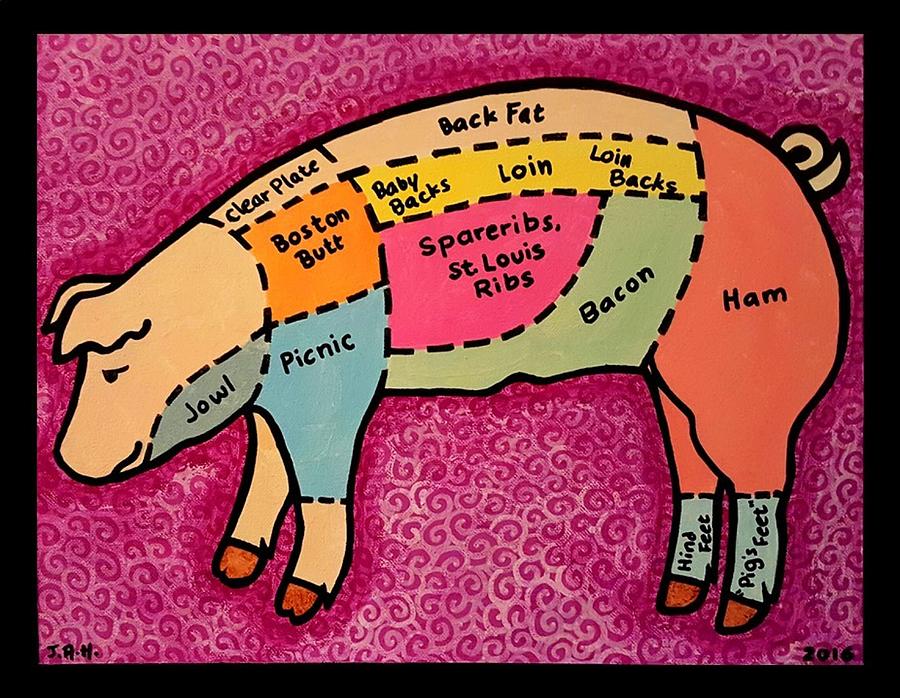 Diagramed Pig Painting by Jim Harris