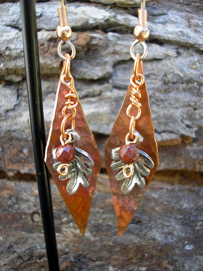 Hammered Jewelry - Diamond Copper leaves by Angie DElia