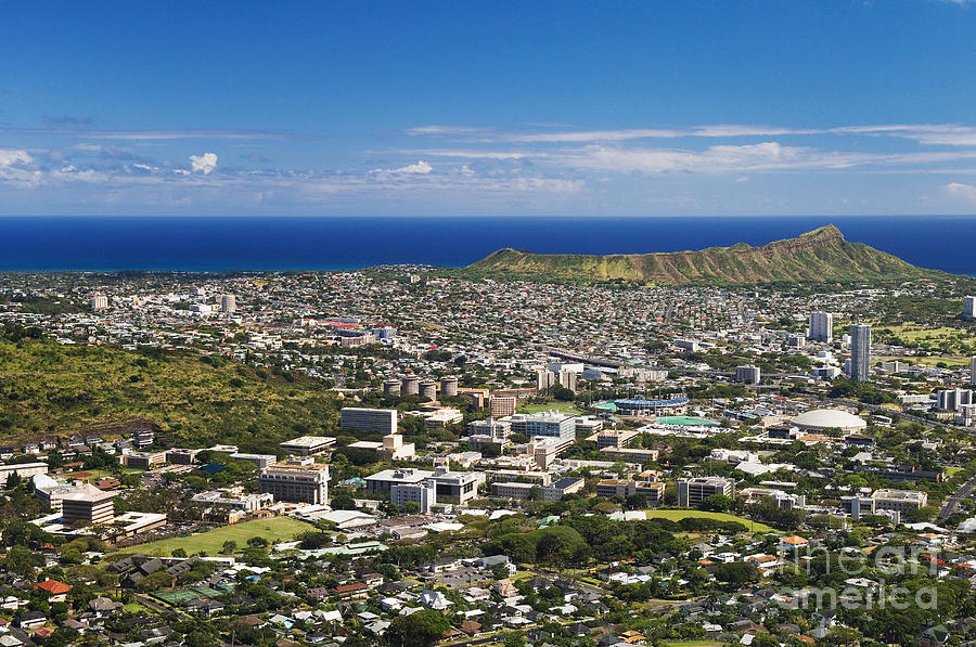 University Of Hawaii Photograph - Diamond Head Aerial by Greg Vaughn - Printscapes