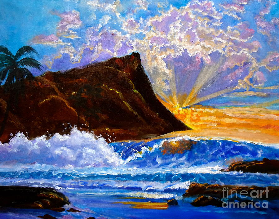 Hawaii Painting - Diamond Head Seaside by Jenny Lee