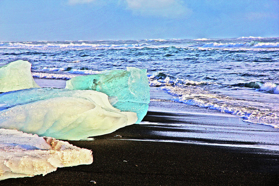 Diamond on Diamond Beach Black Sand Waves Clouds Iceland 2 21120108 1918.jpg Photograph by David Frederick