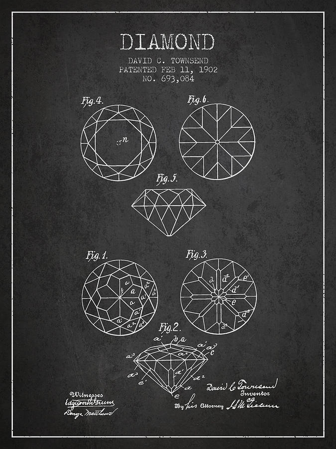 Vintage Digital Art - Diamond Patent From 1902 - charcoal by Aged Pixel