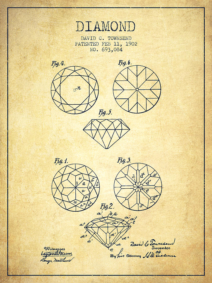 Vintage Digital Art - Diamond Patent From 1902 - Vintage by Aged Pixel