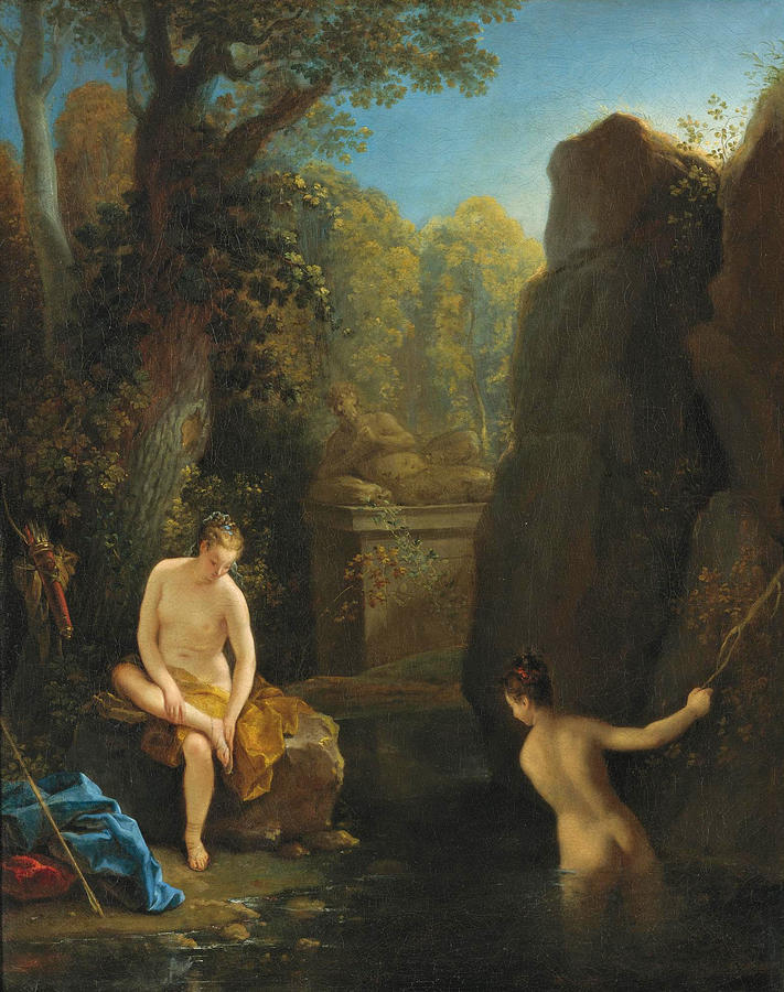 Diana and a Nymph bathing Painting by Jean Raoux