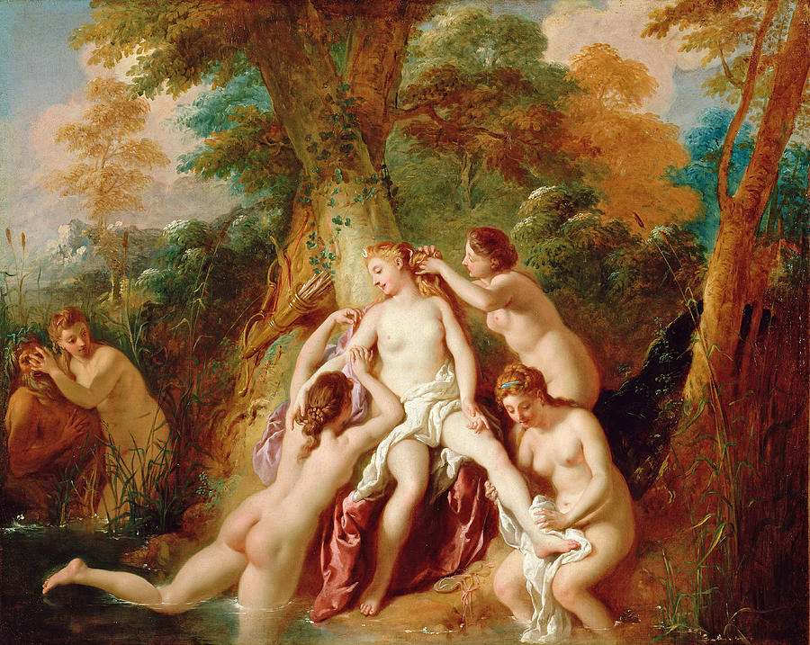 Diana and Her Nymphs Bathing Painting by Jean-Francois Detroy