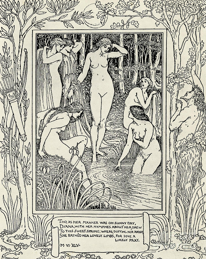 Diana Drawing - Diana and her nymphs illustration for The Faerie Queen by Walter Crane