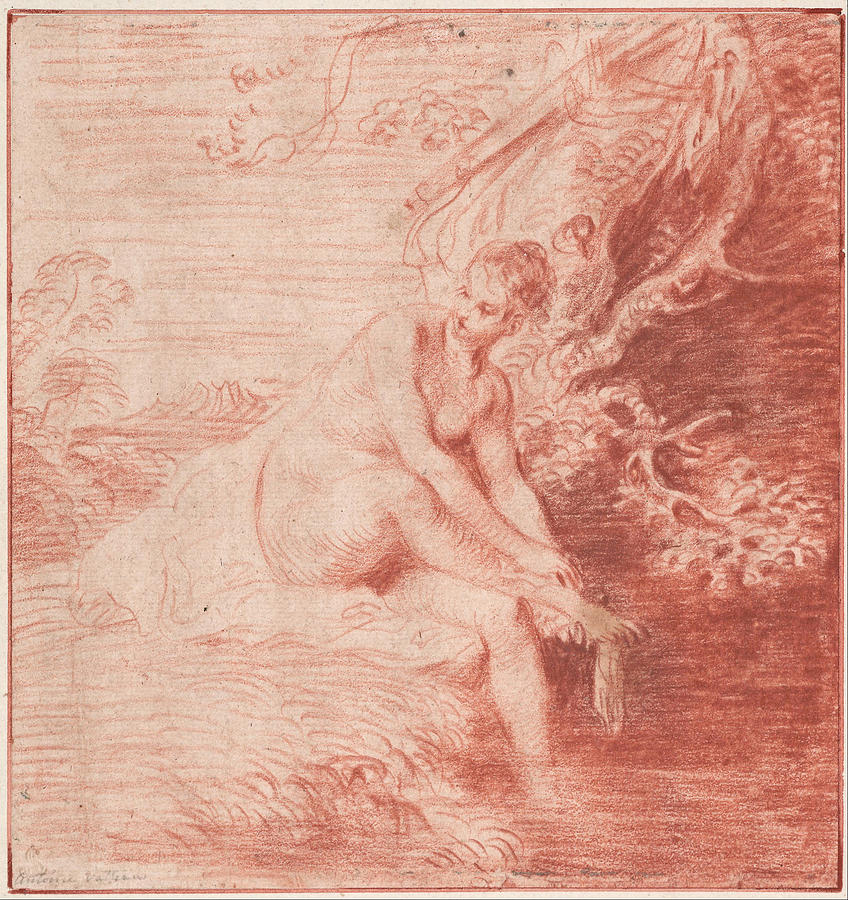 Diana Bathing Drawing by Antoine Watteau