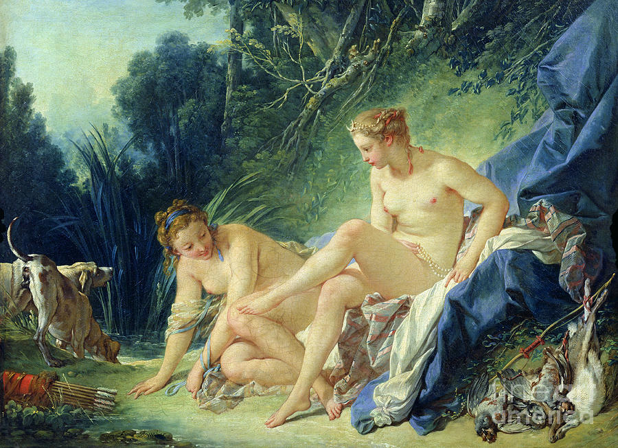 Diana getting out of her bath Painting by Francois Boucher