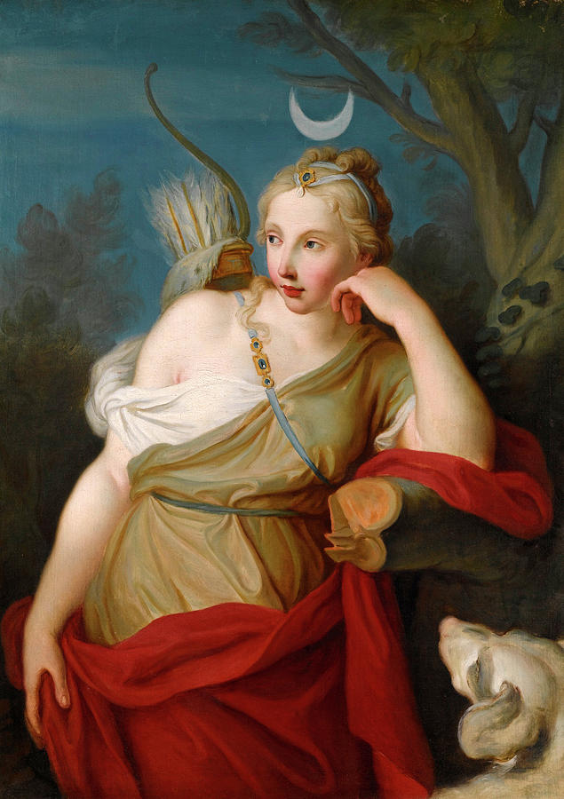 Diana Goddess of the Hunt leaning against a Tree Painting by Pietro Rotari