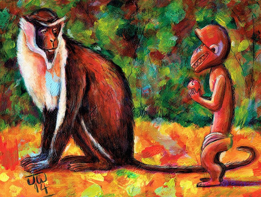 Diana monkey Painting by June Walker