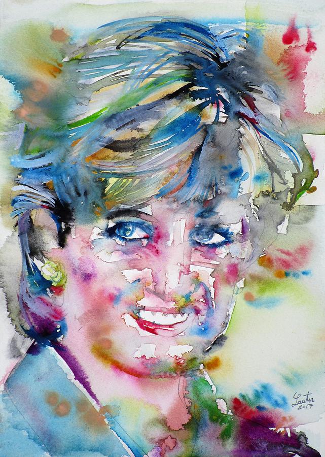 DIANA - PRINCESS of WALES - watercolor portrait.6 Painting by Fabrizio Cassetta