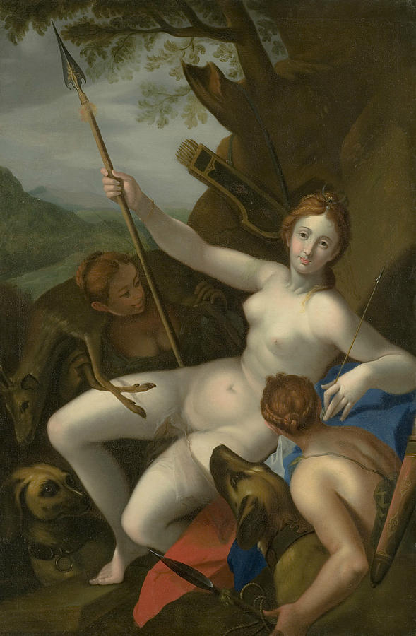 Diana with Nymphs, Dogs and Game Painting by Hans von Aachen