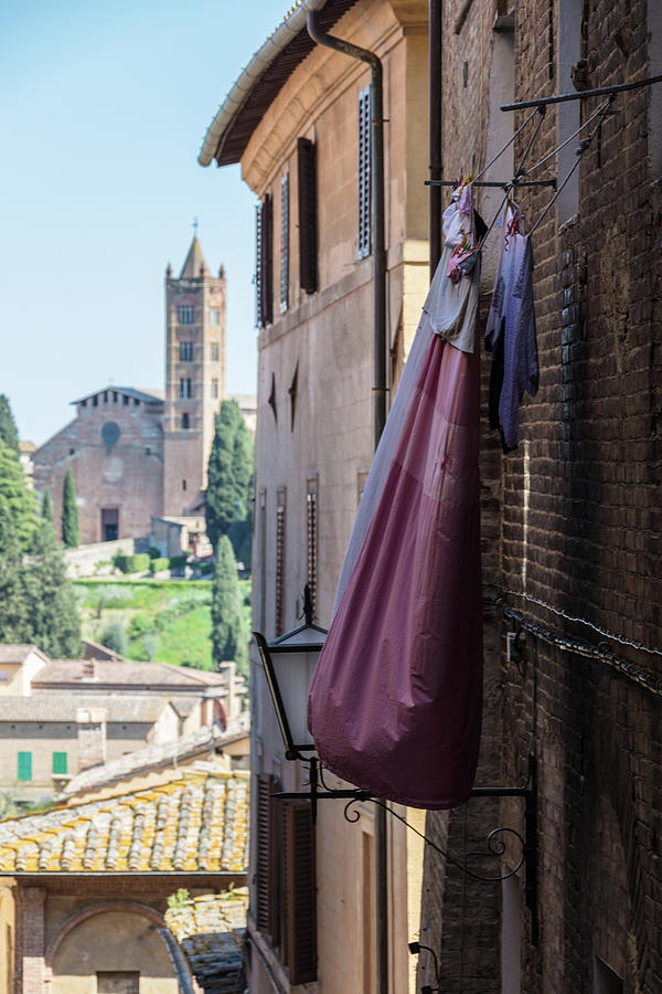Diane Italy Clothes Line and Church  Photograph by John McGraw