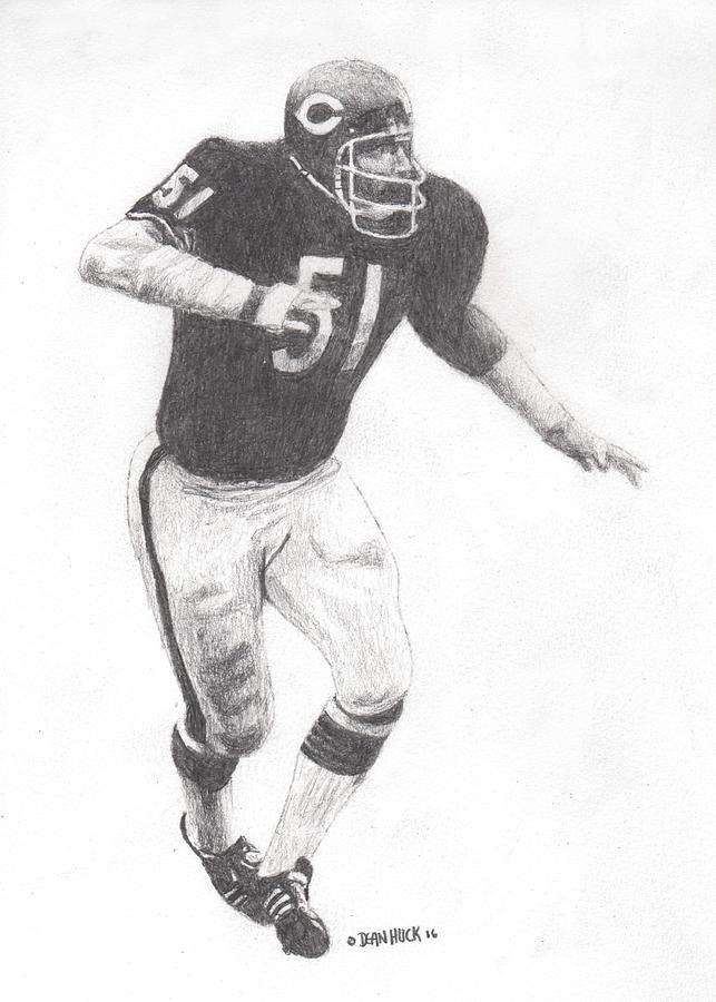 Football Drawing - Dick Butkus graphite drawing by Dean Huck.