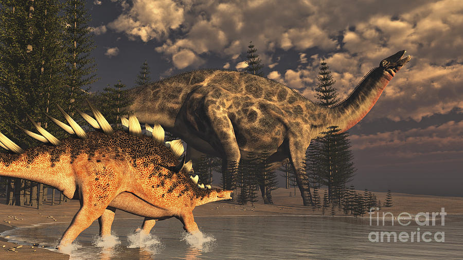 Dicraeosaurus And Kentrosaurus Dinosaur Digital Art