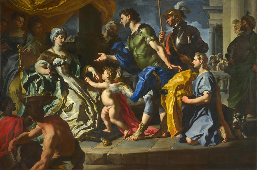 Dido receiving Aeneas and Cupid disguised as Ascanius Painting by Francesco Solimena