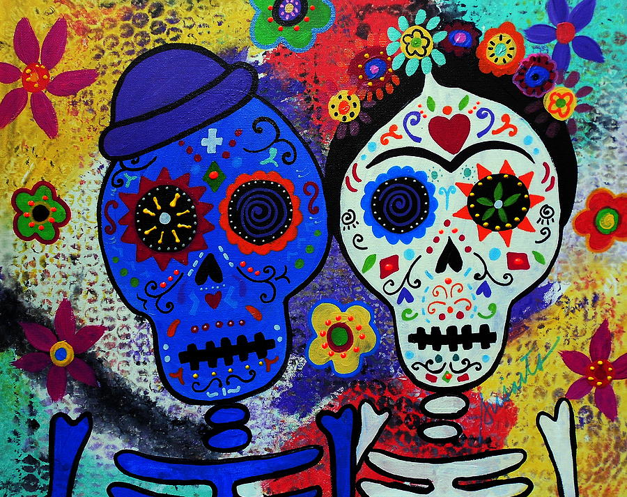 Skull Painting - Diego Rivera And Frida Kahlo Dia De Los Muertos by Pristine Cartera Turkus
