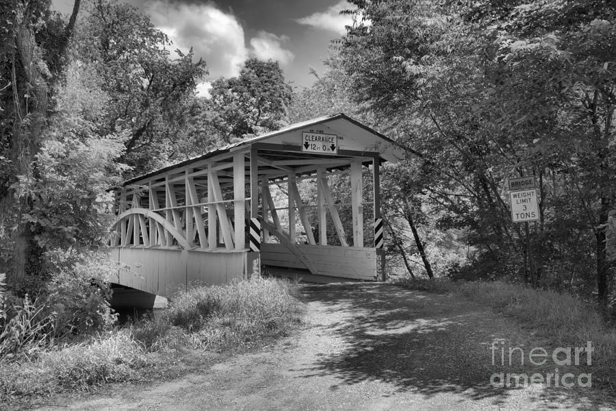 Diehls Covered Bridge Old Country Road Black And White Photograph by Adam Jewell