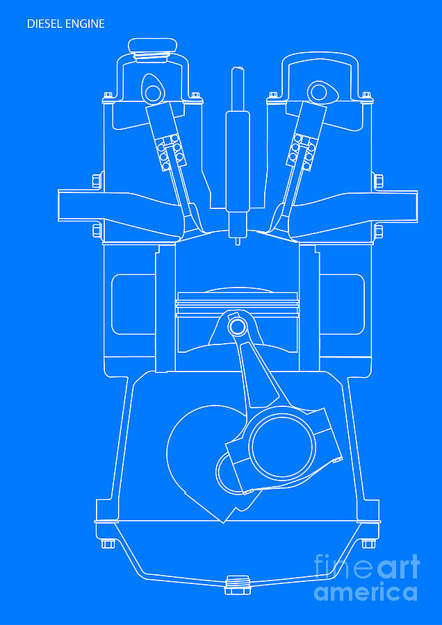 Diesel Engine Blueprint Digital Art by Bigalbaloo Stock - Pixels