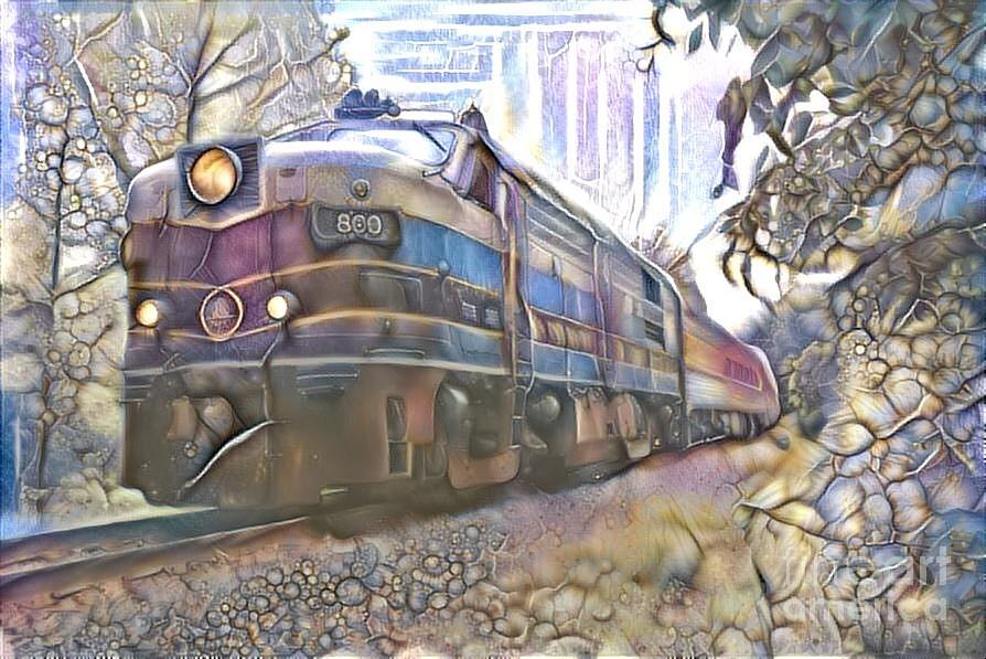 Transportation Mixed Media - Railroad diesel locomotive on the tracks by Douglas Sacha