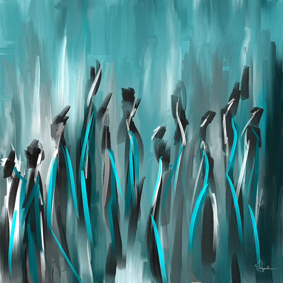 Differences - Turquoise Gray And Black Art Painting