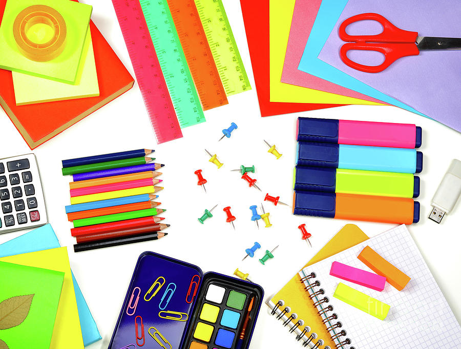 Different school supplies Photograph by Anna Om