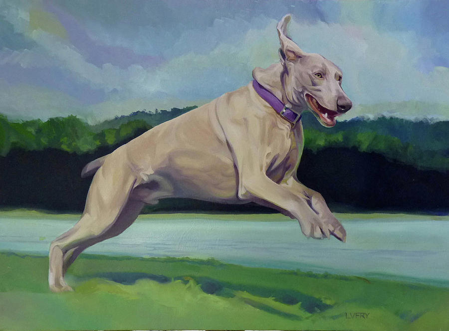 Running Dog Painting - Digby Jumps For Joy by L V Fry