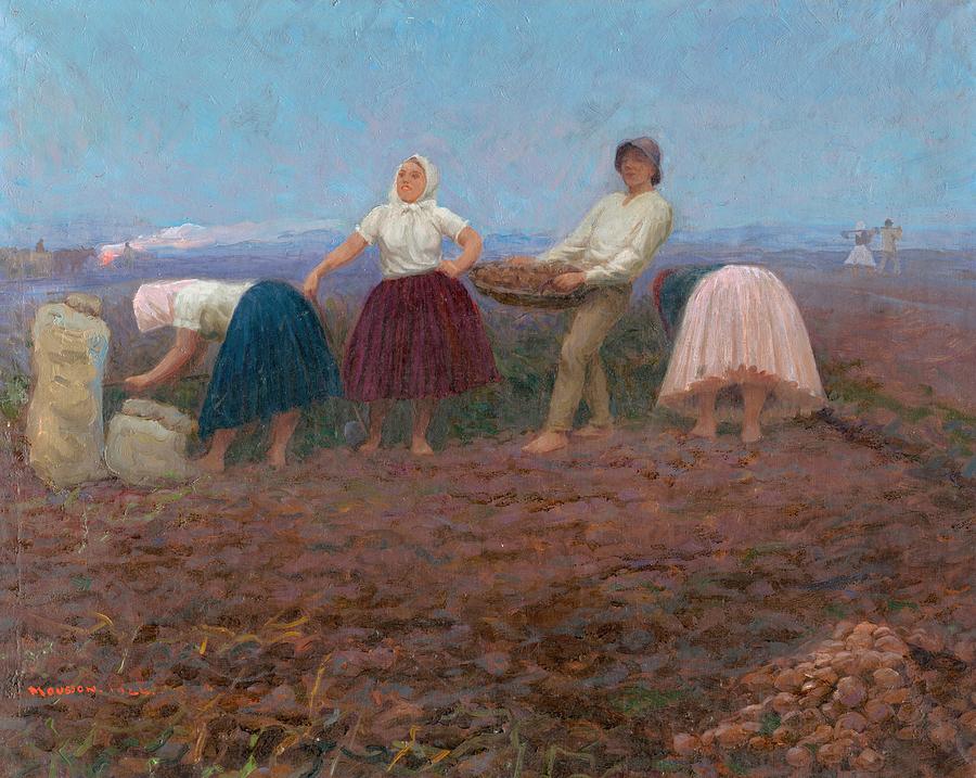 Digging Potatoes, Jozef Theodor Mousson, 1924 Painting by Vincent Monozlay