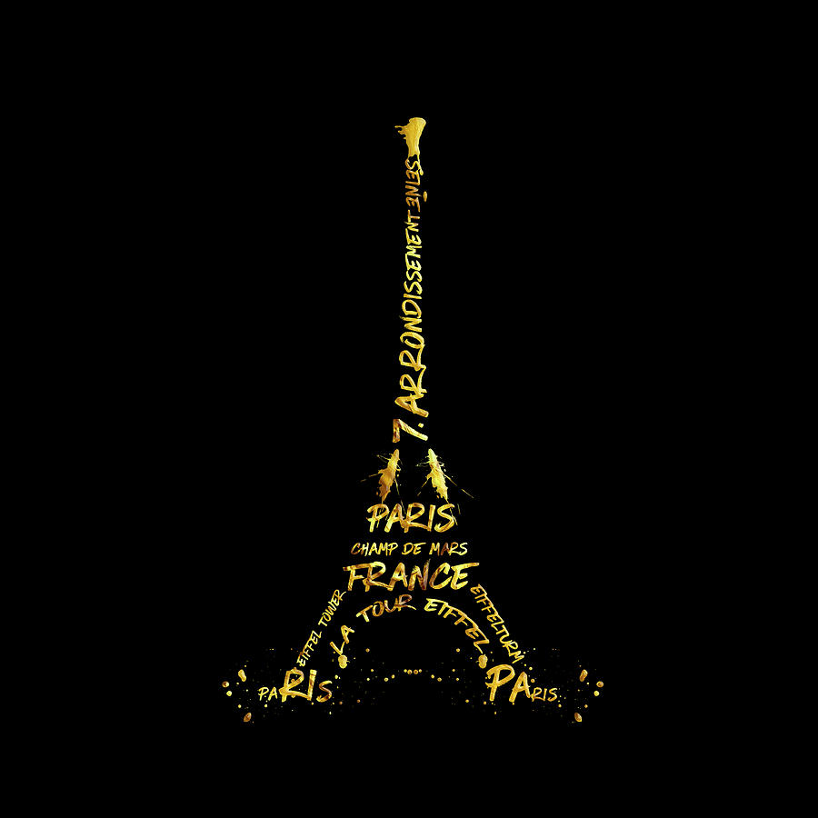Digital-Art Eiffel Tower - black and golden Digital Art by Melanie Viola
