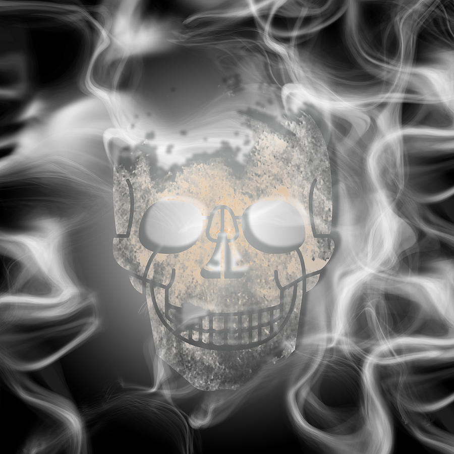 Abstract Mixed Media - Digital-Art Smoke and Skull by Melanie Viola