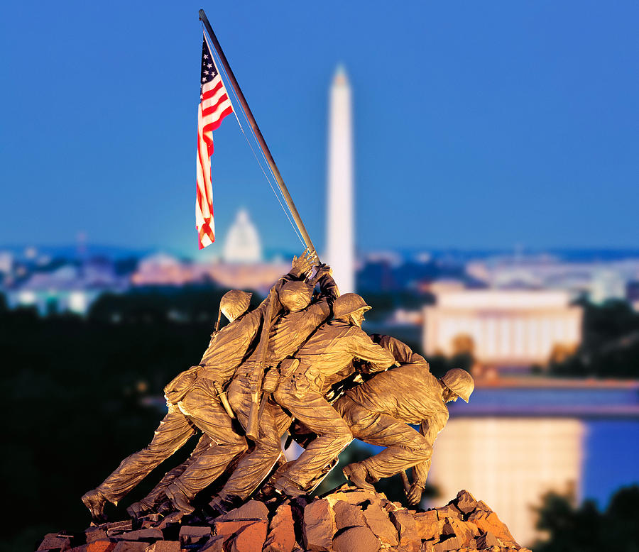 Washington Monument Photograph - Digital Composite, Iwo Jima Memorial by Panoramic Images