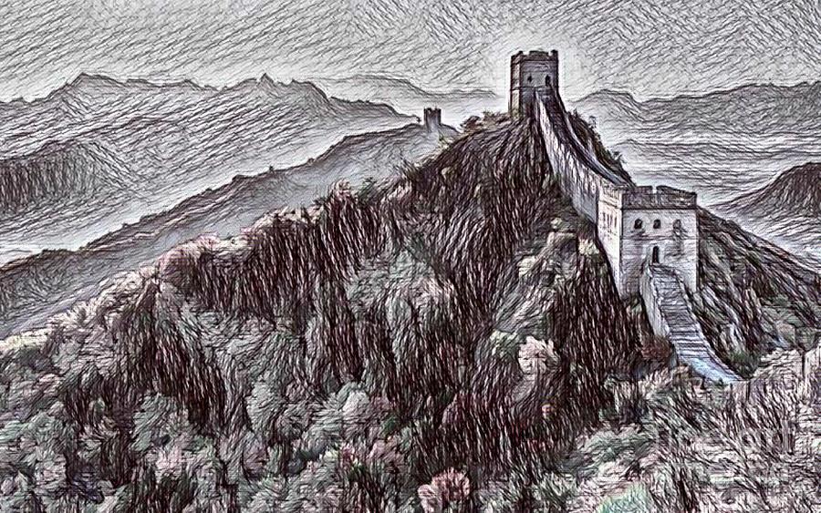 Digital Drawing Of The Great Wall Of China Drawing By Pd