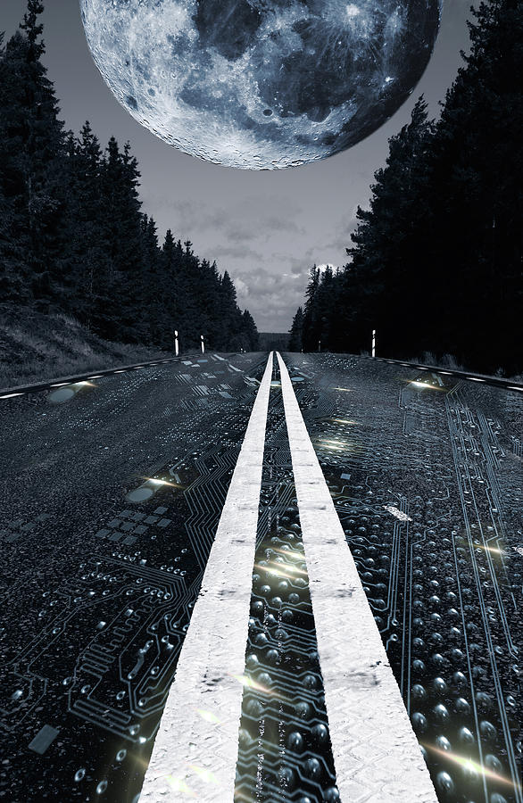Digital Highway And A Full Moon Photograph by Christian Lagereek