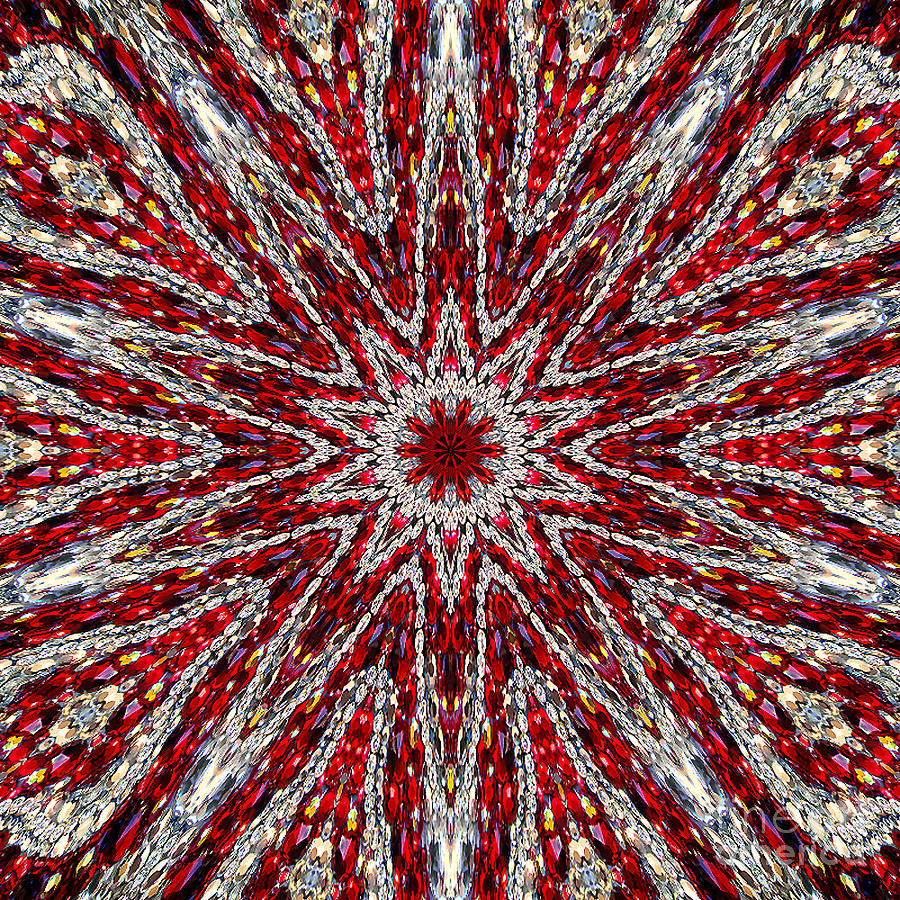 Fantasy Digital Art - Digital kaleidoscope Red-white 6 by Sofia Goldberg