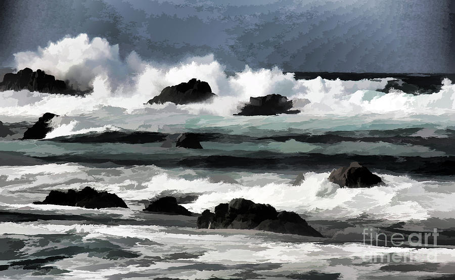 Digital Paint Ocean Shore Pacific  Photograph by Chuck Kuhn