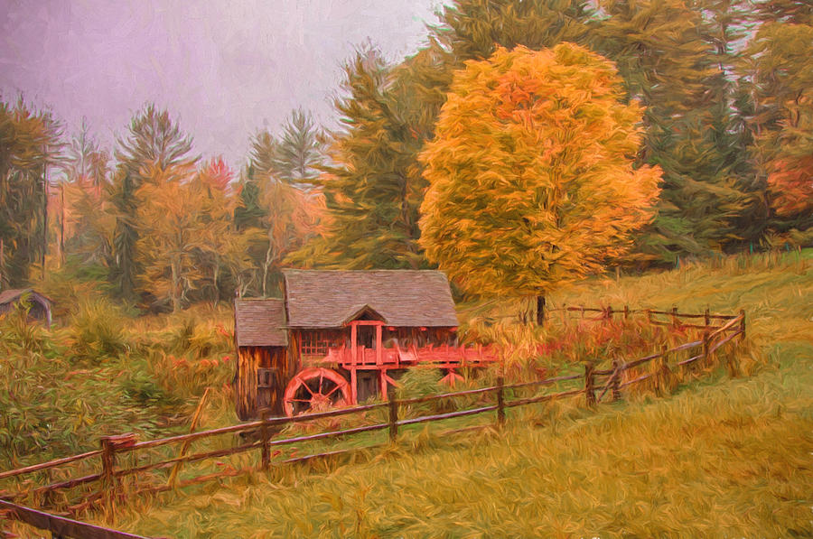 Fall Photograph - Digital painting of Old Crawford farm grist mill by Jeff Folger