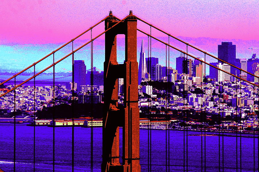 San Francisco Photograph - Digital Sunset - GGB by Lou Ford