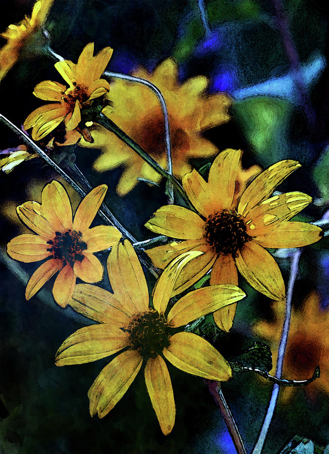 Digital Watercolor Bright Wildflowers 3679 W_2 Photograph by Steven Ward