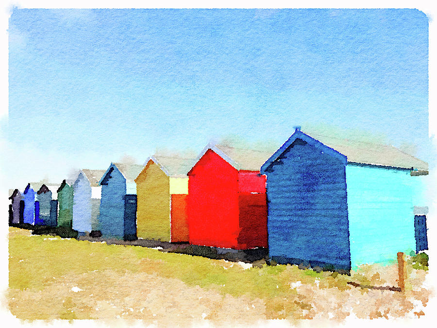 Digital watercolor of beach huts Photograph by Anita Van Den Broek ...